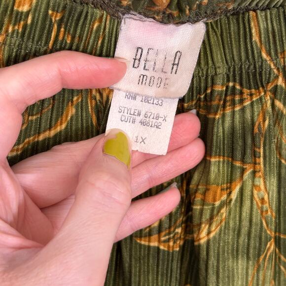 Vtg Fairycore Maxi Skirt Olive Gold Leaf Print Flowy Crinkle Whimsy Dark Autumn - Picture 7 of 8